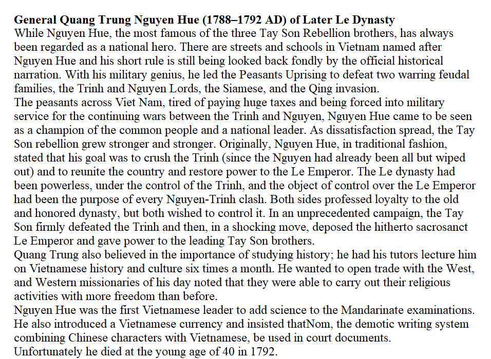 General Quang Trung Nguyen Hue - Under Le Dynasty