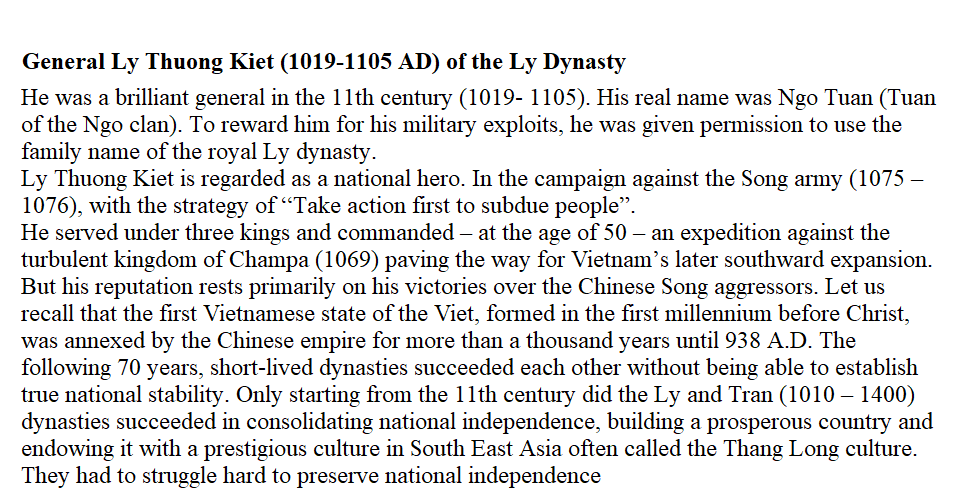 General Le Thuong Kiet of Ly dynasty