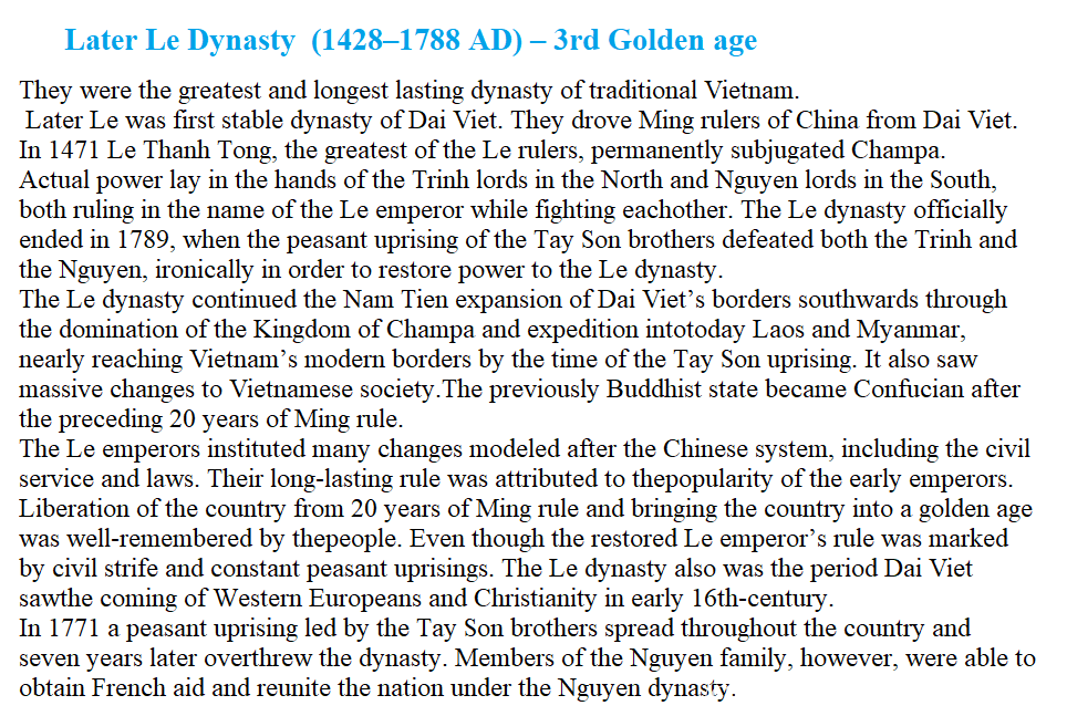 Dai Viet history from 1428 - 1788 AD- Longest dynasty