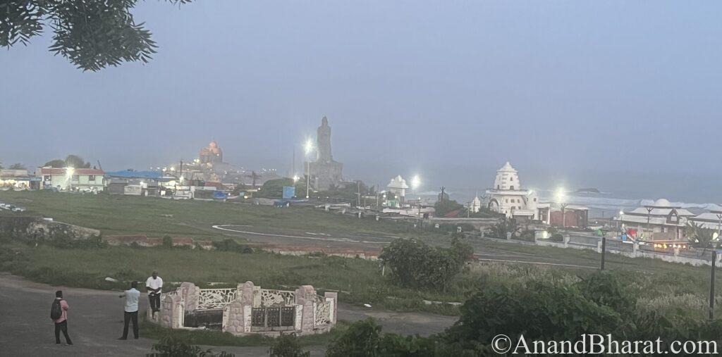 Night view of memorials as viewed from state owned Hotel Tamil Nadu hotel