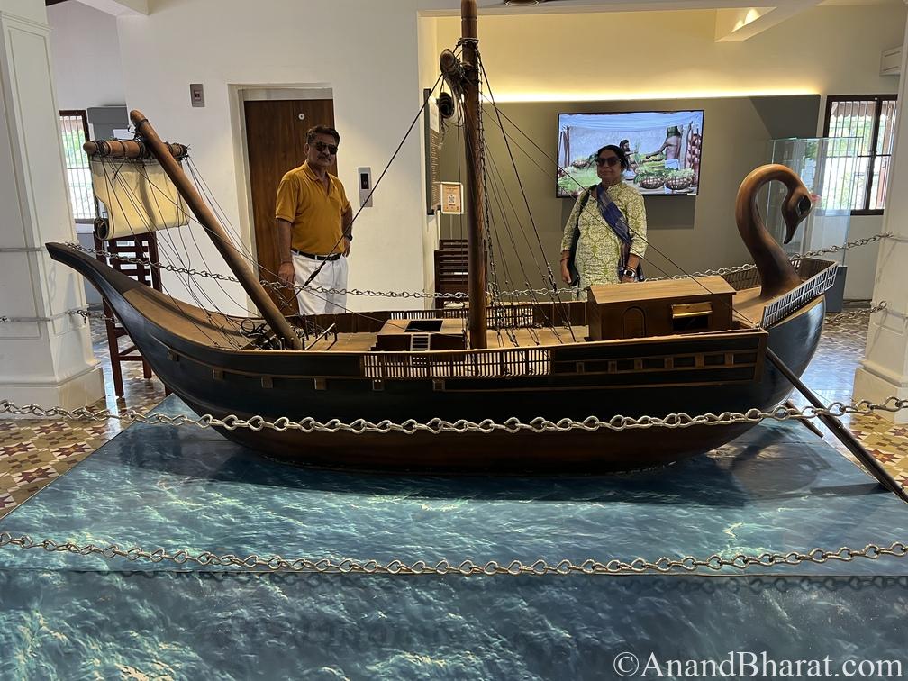 Model of ship based on painting shown in rocks