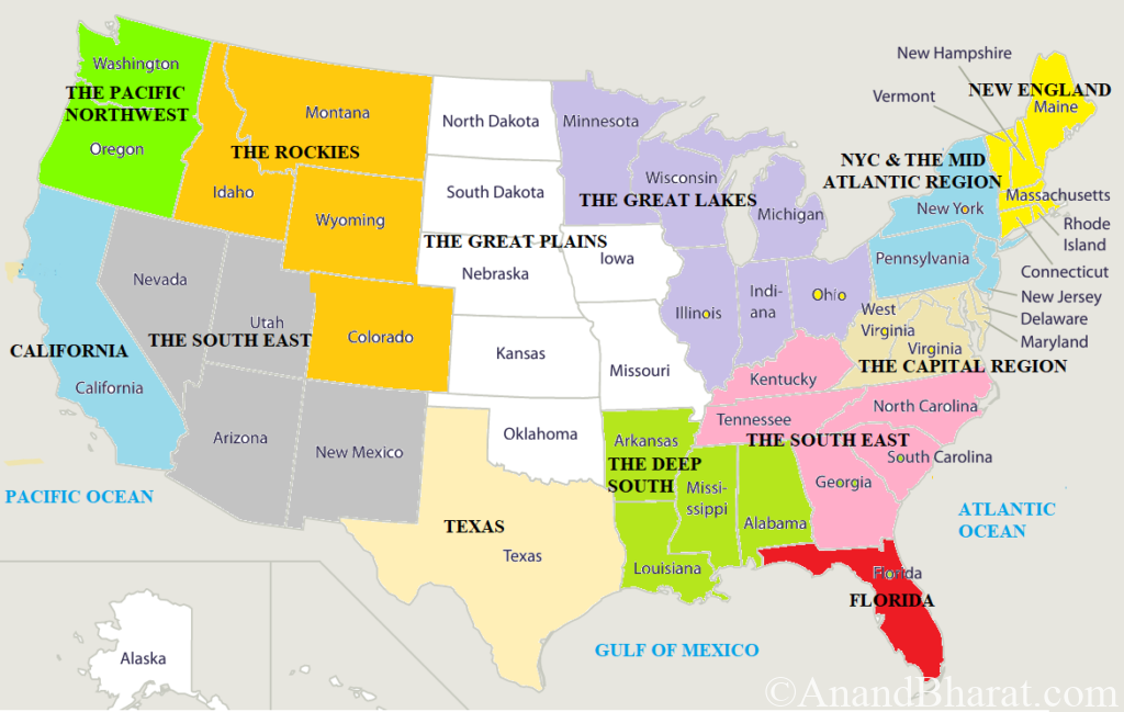 Geographical map of USA